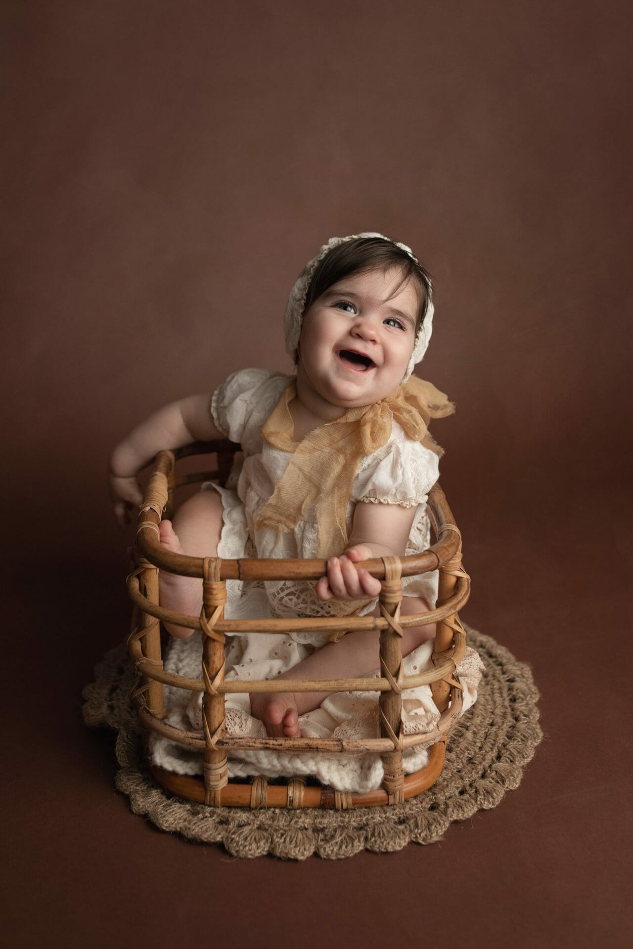 happy twin baby girl bamboo basket