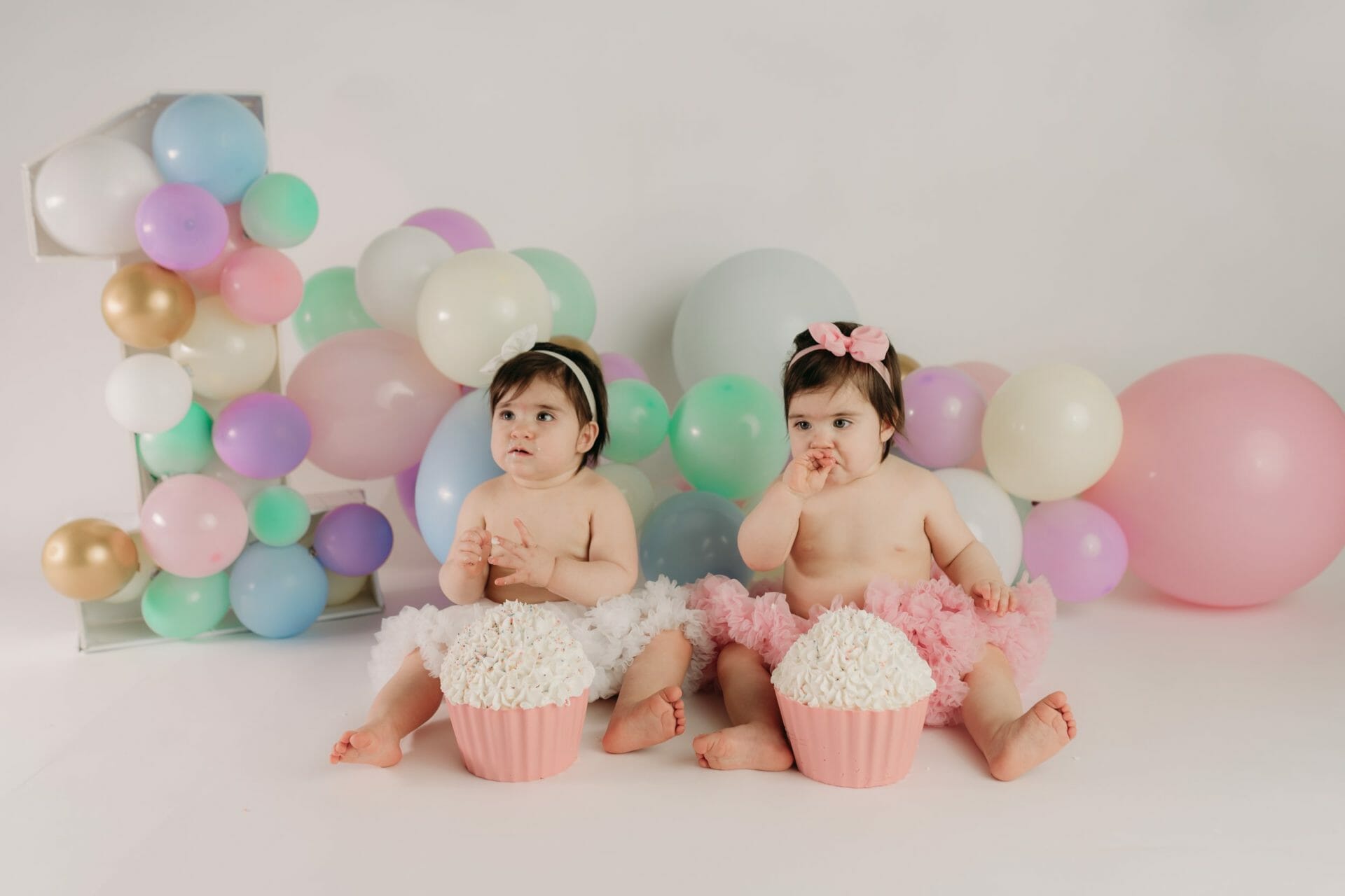 cake smash one year old twin girls