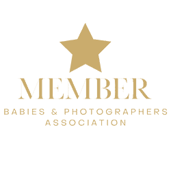 A gold star above the word "MEMBER" in large gold letters, with smaller gold text below that reads "NAMIBIA PHOTOGRAPHERS ASSOCIATION" on a transparent background. Melinda Gilmore Photography - Maternity & Newborn Photographer - Louisiana
